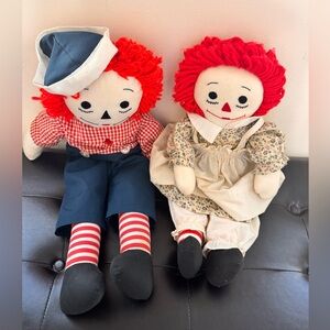 Vintage Knickerbocker Raggedy Ann and Andy Dolls  24in Tall